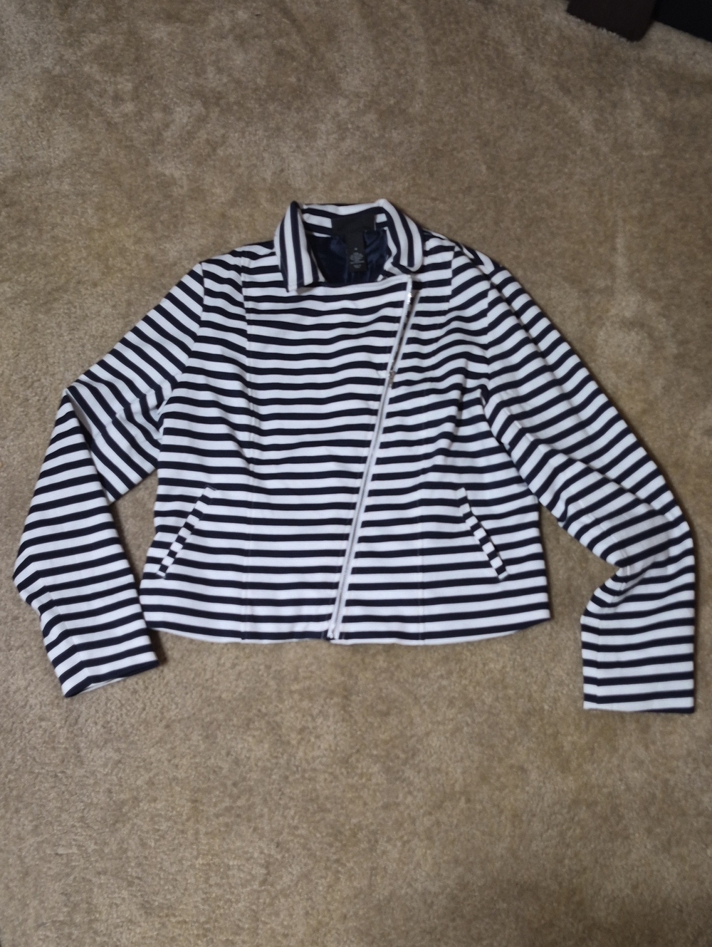 Striped Zip-Front Women's Jacket - Navy & White